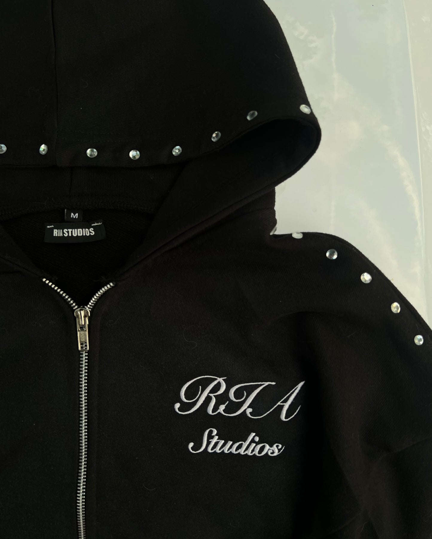Distressed Embroidery Zip Up