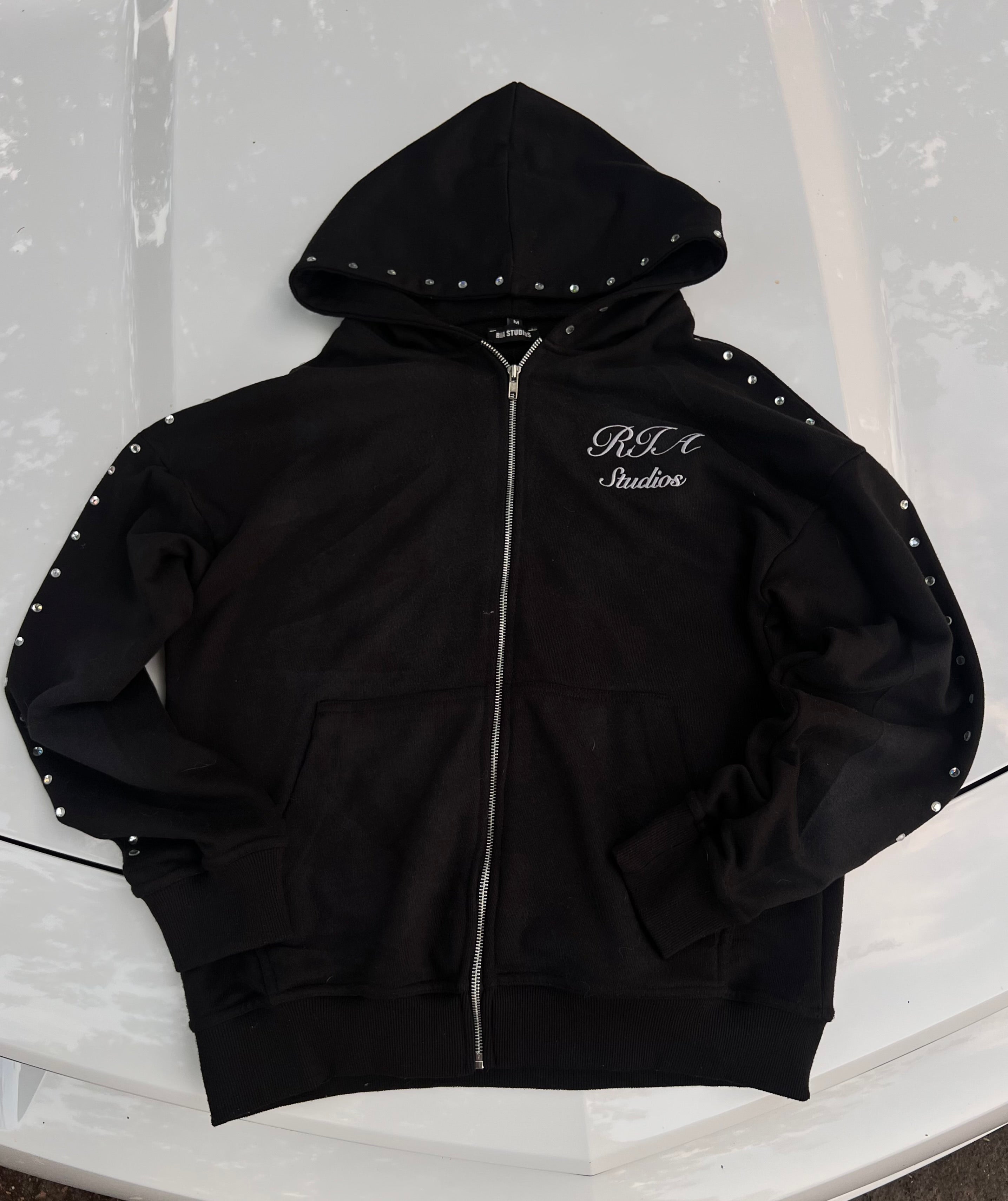 Distressed Embroidery Zip Up