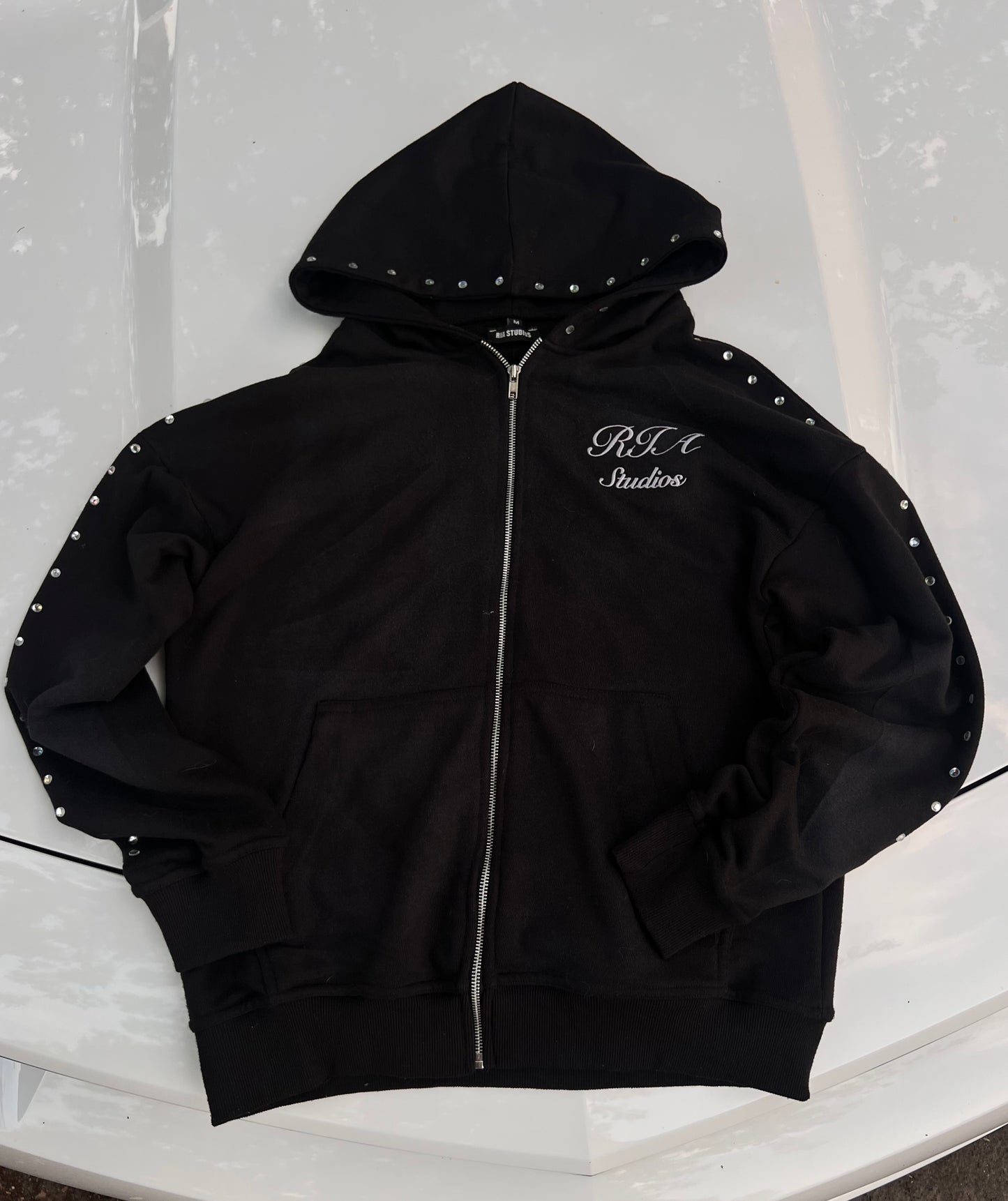 Distressed Embroidery Zip Up
